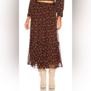 Cleobella Charlie Skirt in Zadia Block Print Brown Floral Skirt Small